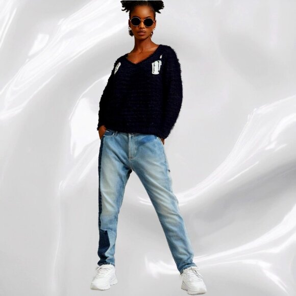 Frame Dinsmore Le Garcon Mix Media Blue FadeDenim Mid Rise Straight, U…